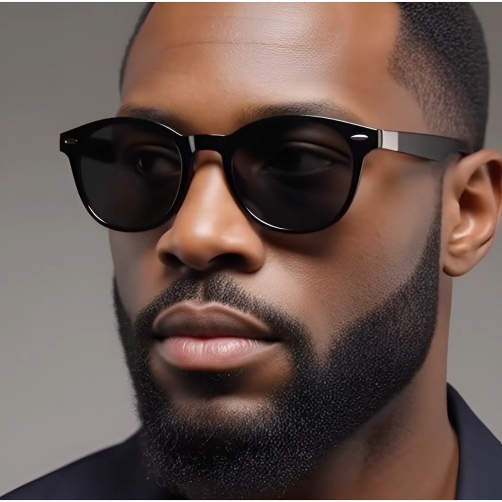 Mens Black Polarized Sunglasses Round Acetate Frame Lightweight TR90 Temples New